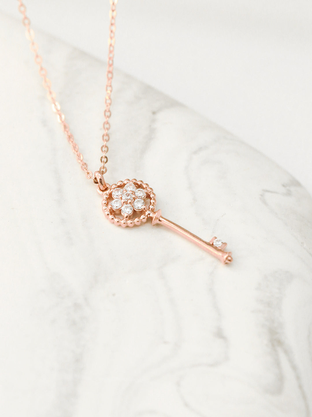 14K 18K Gold Flower Key Necklace