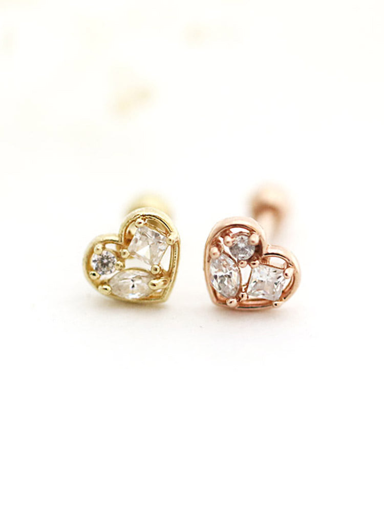 14K Gold Love Heart Cartilage Earring 18G16G