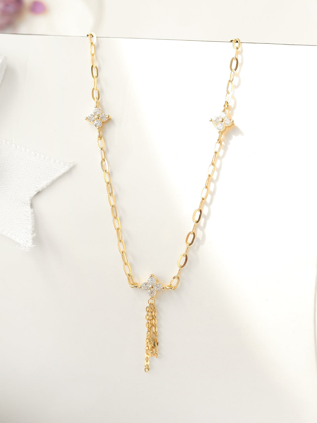 14K Gold Cubic Flower Chain Anklet