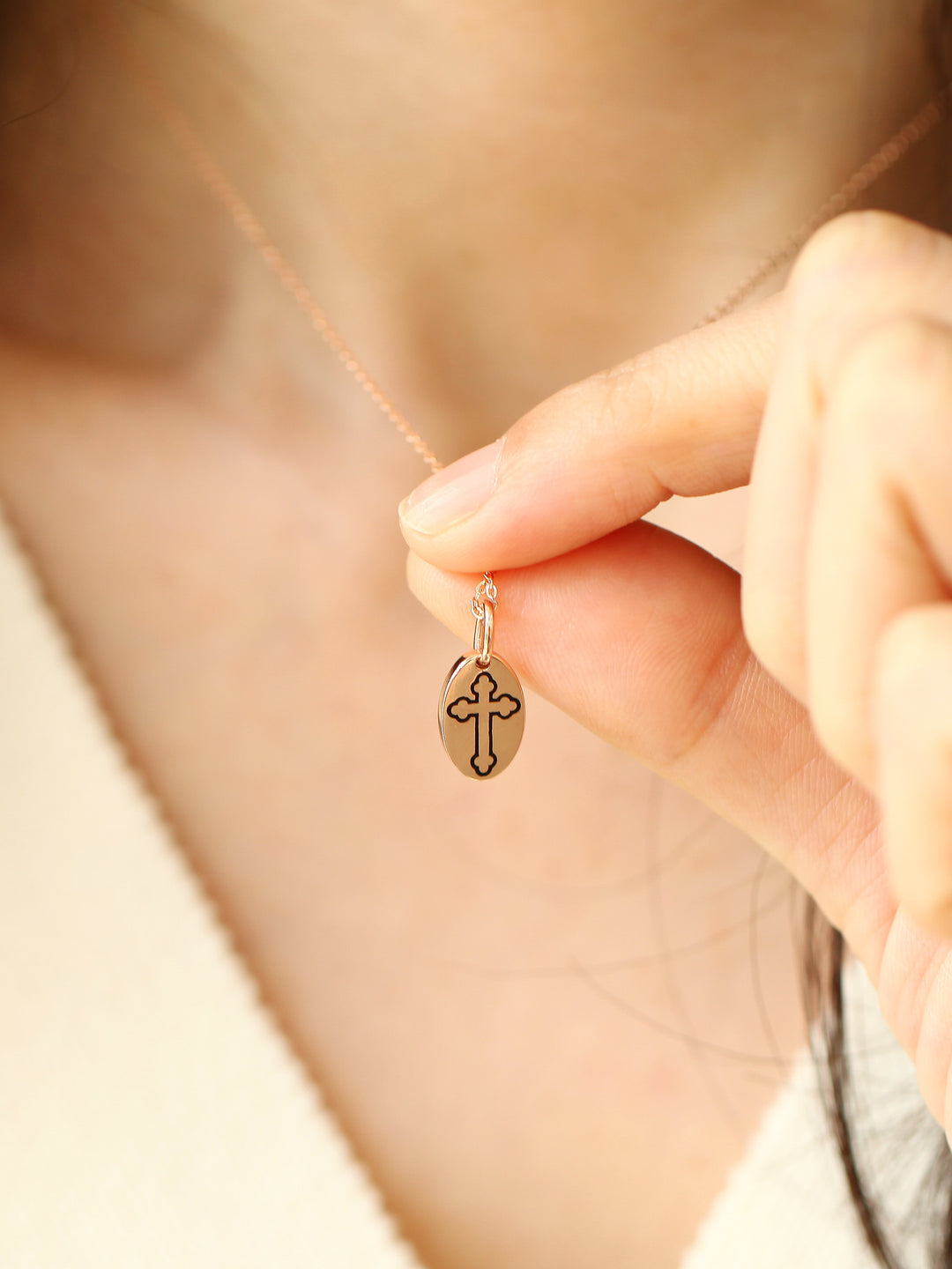 14K 18K Gold Black Cross Necklace