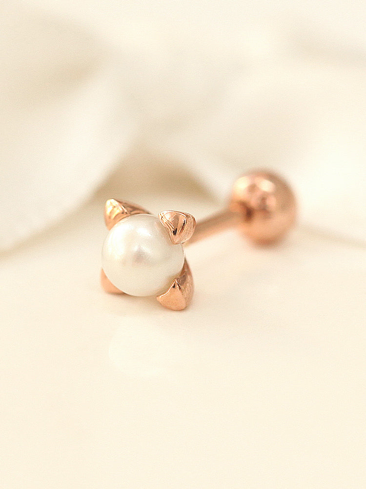 14K Gold Square Point Pearl Cartilage Earring 18G16G