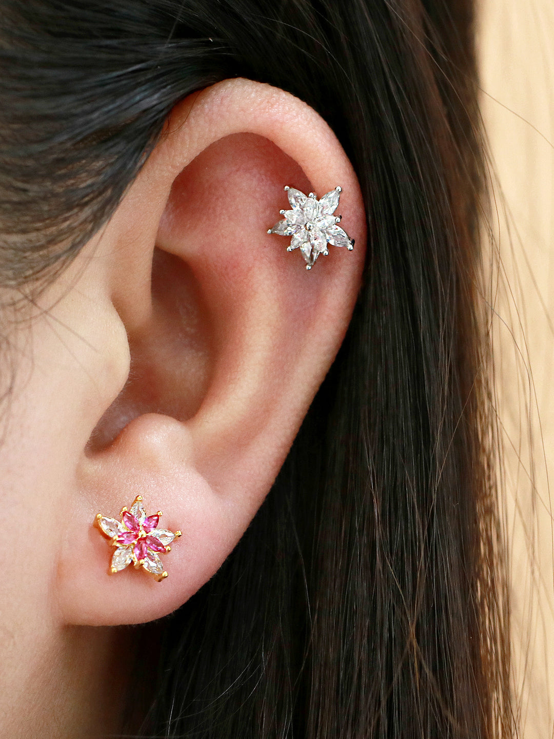 Crystal Pink Flower Piercing