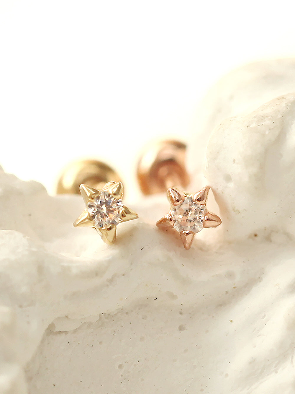 14K gold Mini Cubic Star cartilage earring 20g