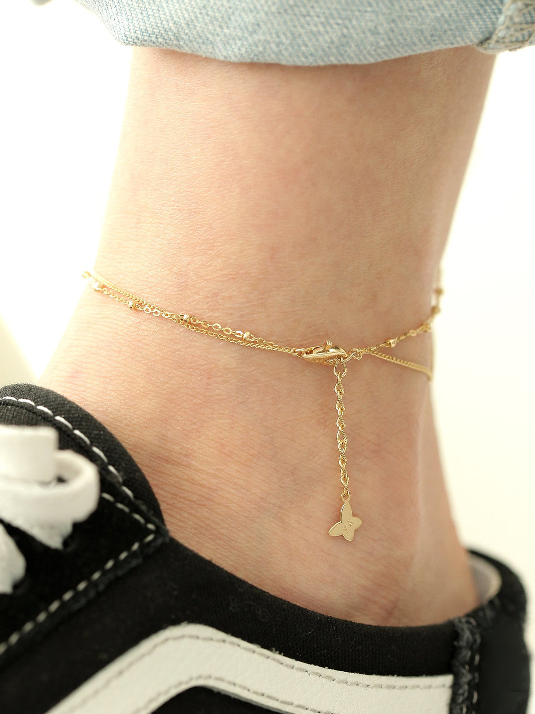 14K 18K Gold V Line Ball Anklet