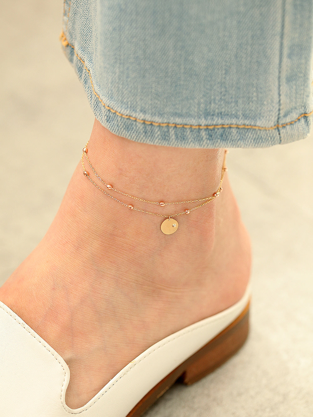 14K Gold Coin Cutting Ball Anklet