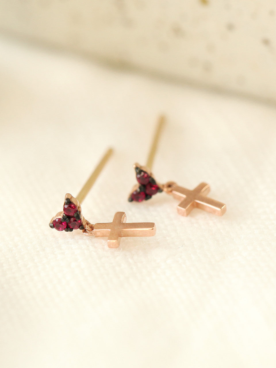 14K Gold Heart Cross Drop Earring