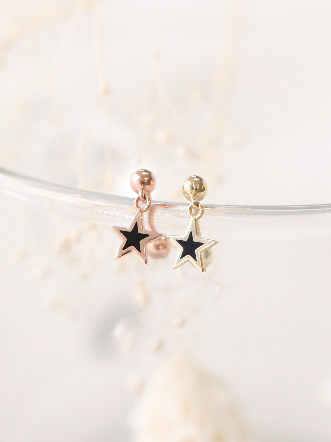 14K gold Black Star Drop cartilage earring 20g