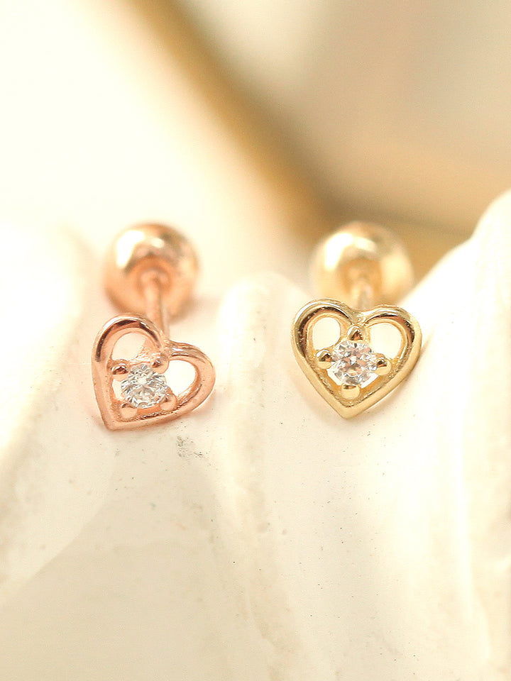 14K gold Mini Heart cartilage earring 20g