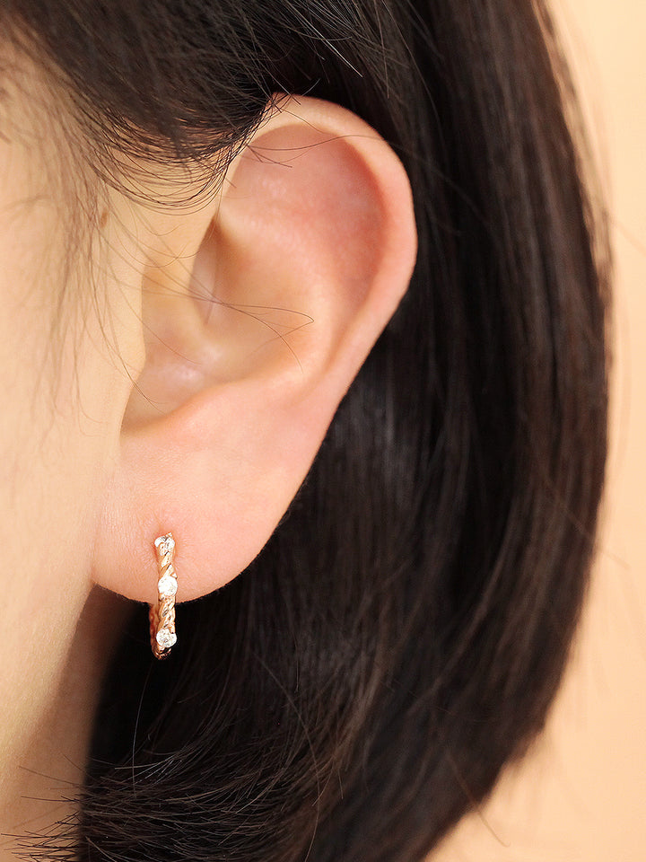 14K Gold Twist Cubic Hoop Earring