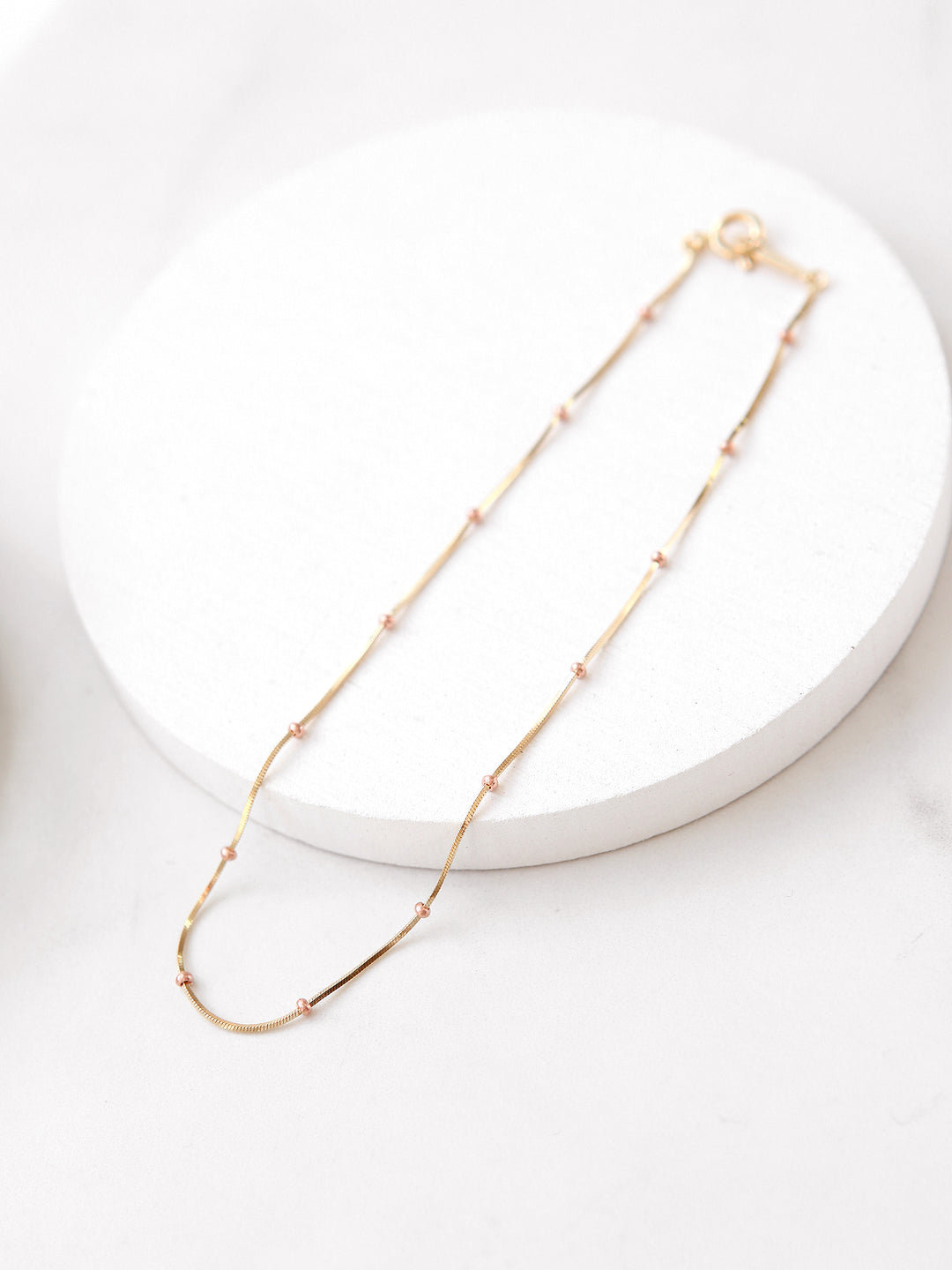 14K Gold One Line Mini Ball Snake Anklet Bracelet