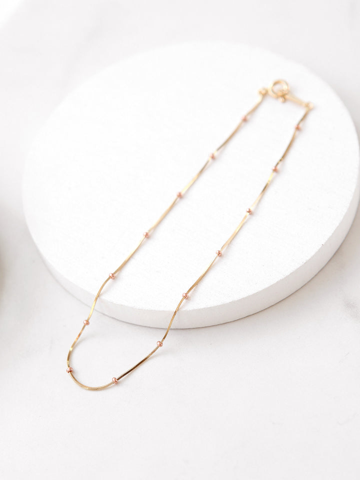 14K Gold One Line Mini Ball Snake Anklet Bracelet