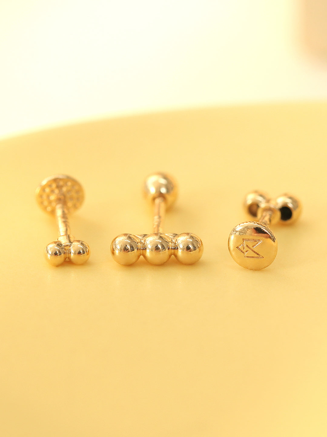 14K Gold Mini Ball Labret & Barbell Piercing 18G16G