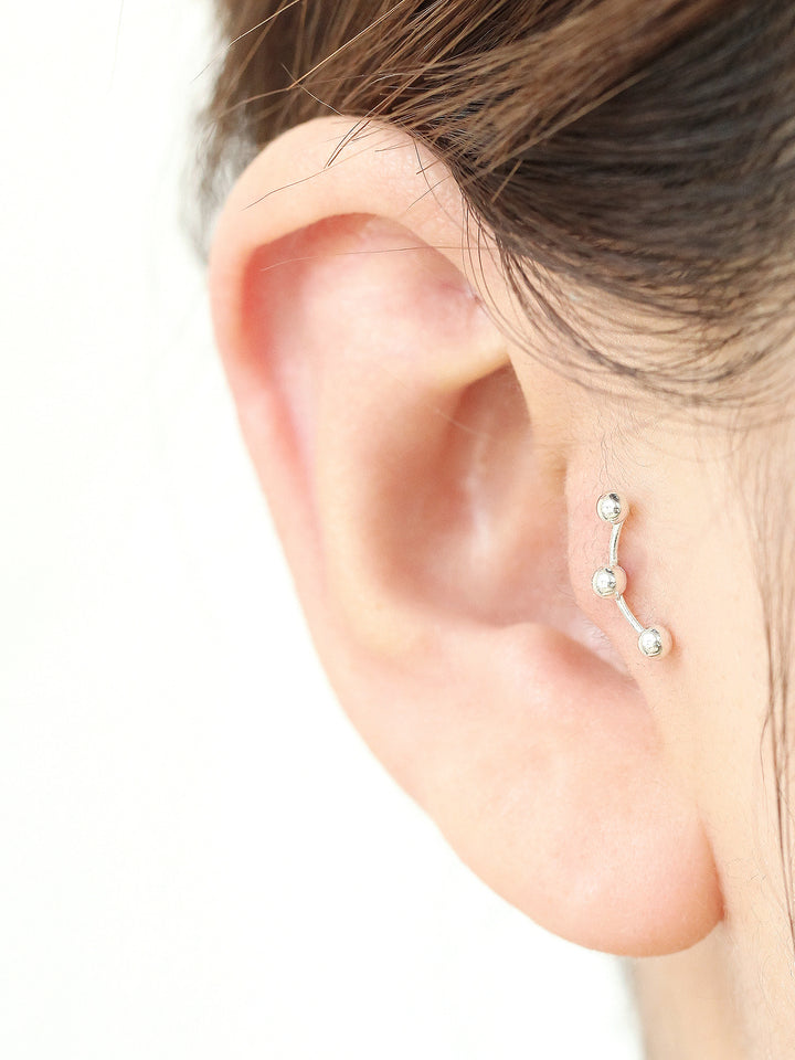 925 Silver triple Ball cartilage earring 16g