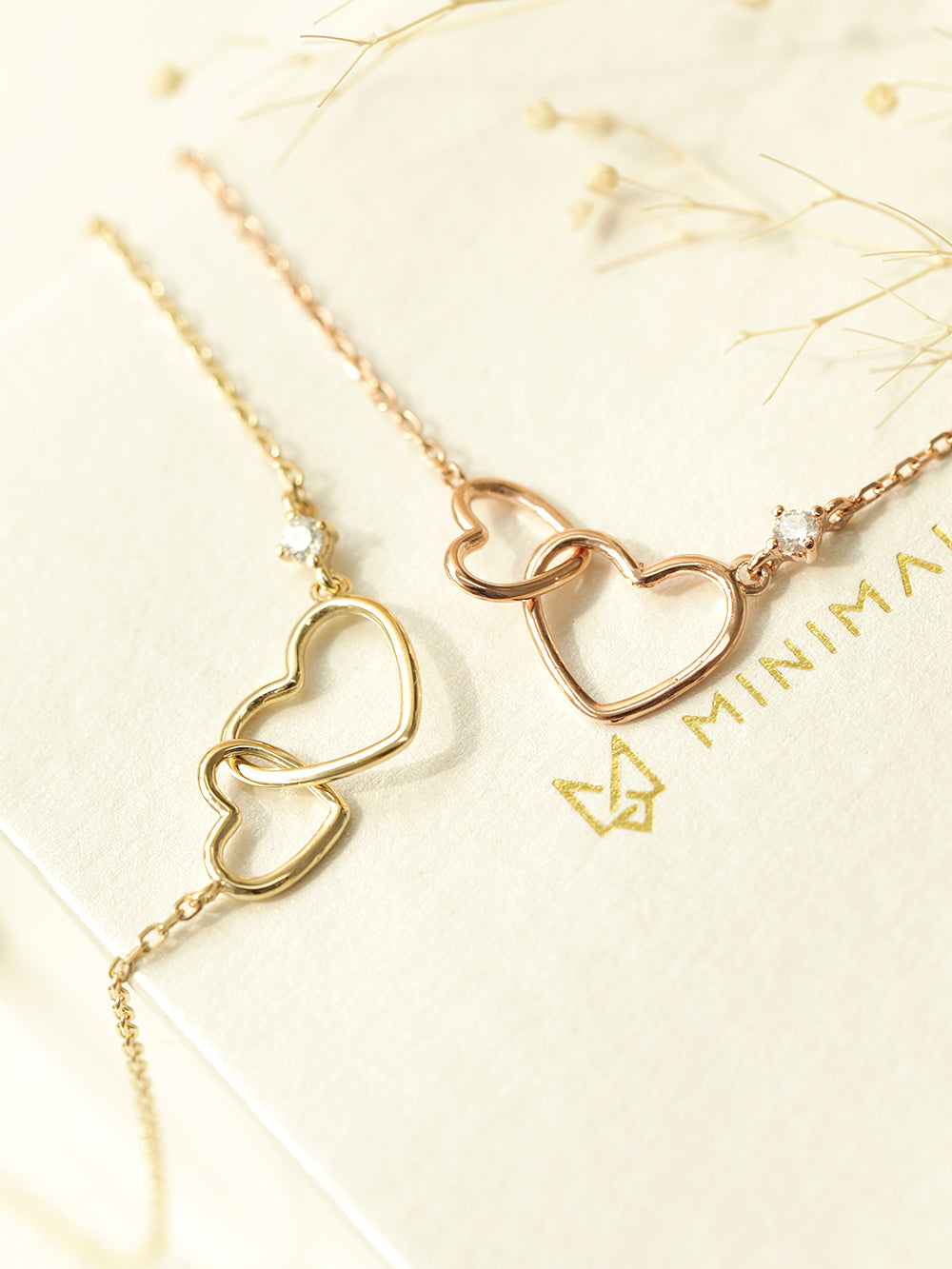 14K 18K Gold Mini Double Heart Necklace