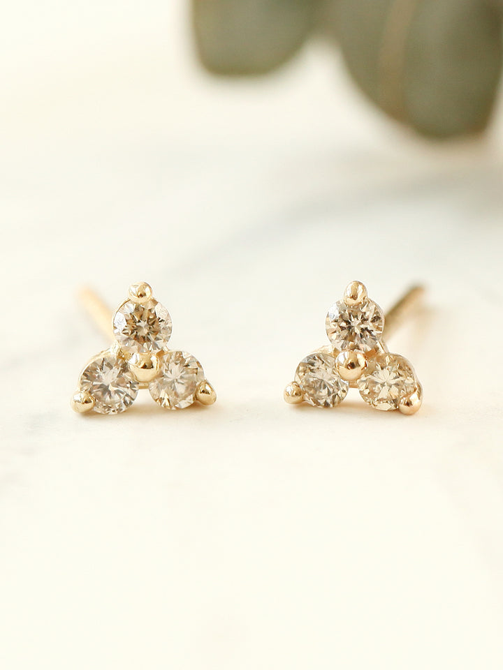 14K Gold Triangle Cognac Diamond Earring