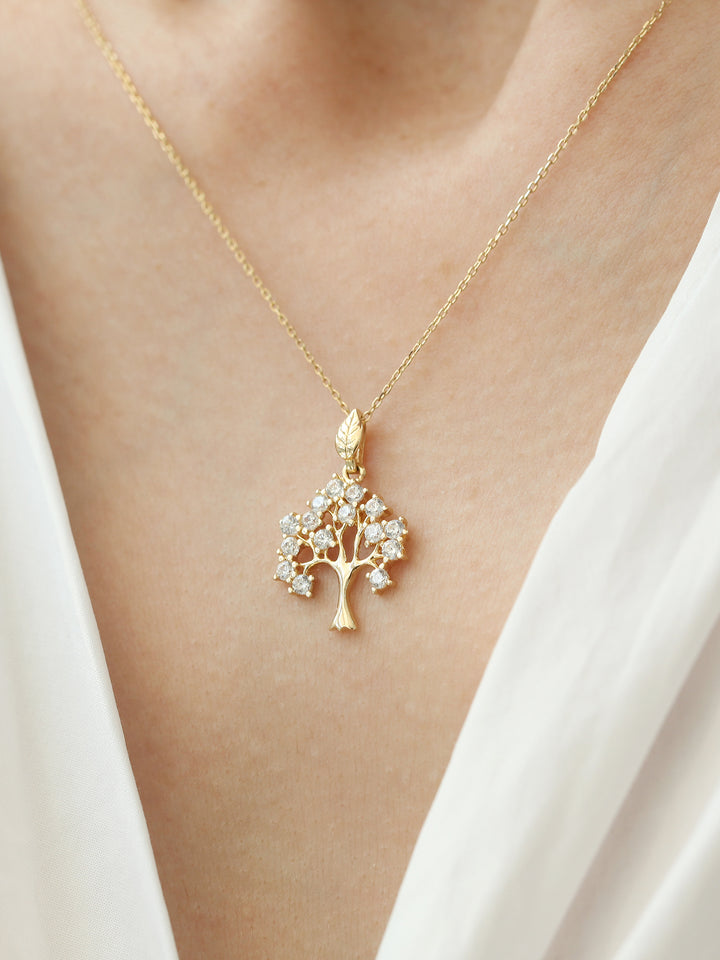 14K Gold Cubic Tree Pendant Necklace