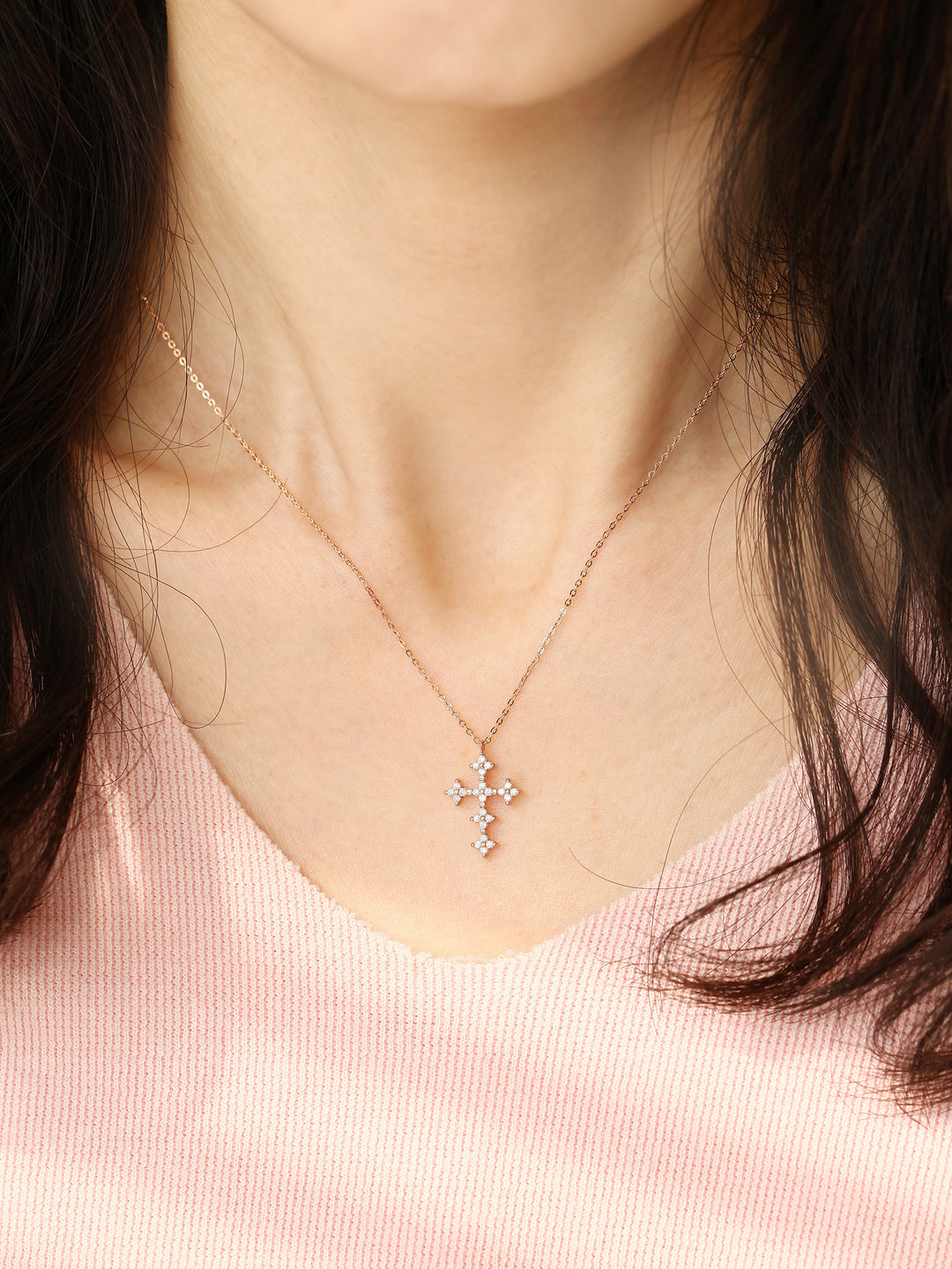 14K 18K Gold Crystal Cross Necklace