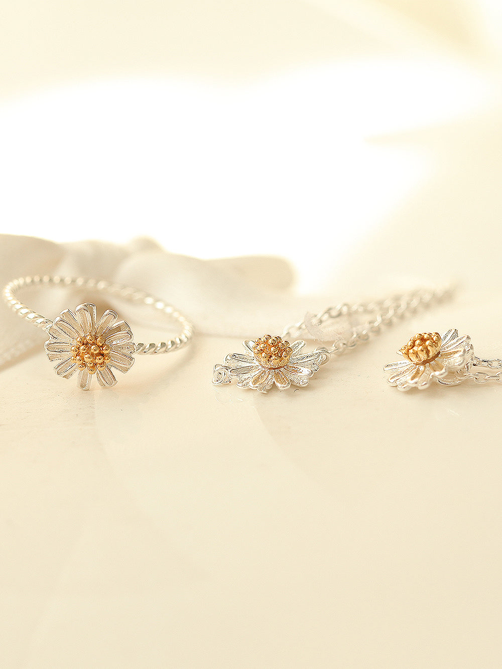 925 Silver Daisy Necklace & Bracelet