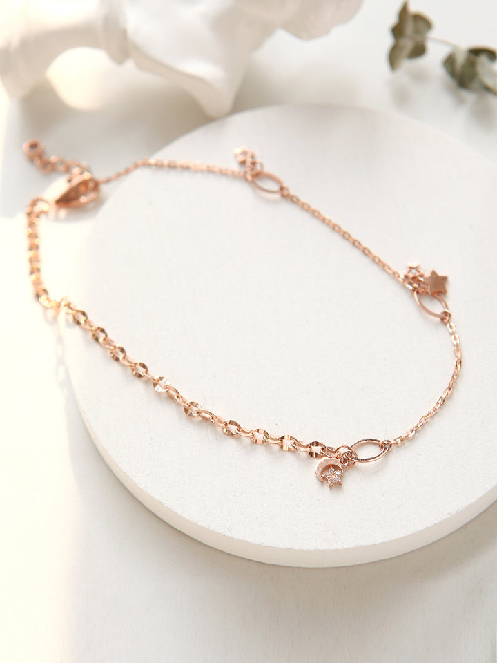 14K 18K Gold Moon Star Chain Anklet