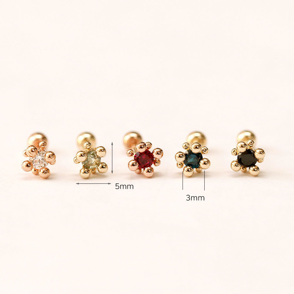 14K Gold Bubble Ball Color CZ Cartilage Earring 20G18G16G