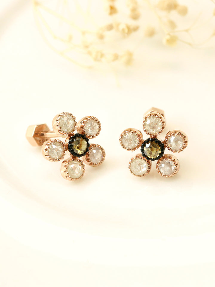 14K Gold Bling Rough Diamond Flower Cartilage Earring 18g