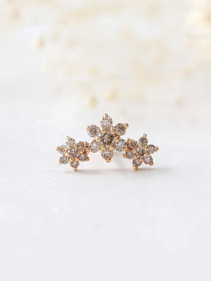 14K Gold Triple Flower Cartilage Earring 18G16G