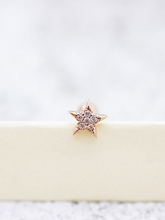 14K Gold CZ Star cartilage earring 18G16G