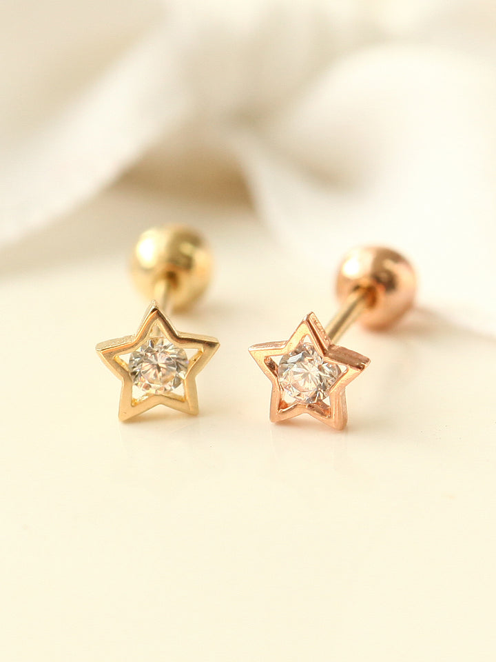 14K Gold Dainty Star CZ cartilage earring 20g