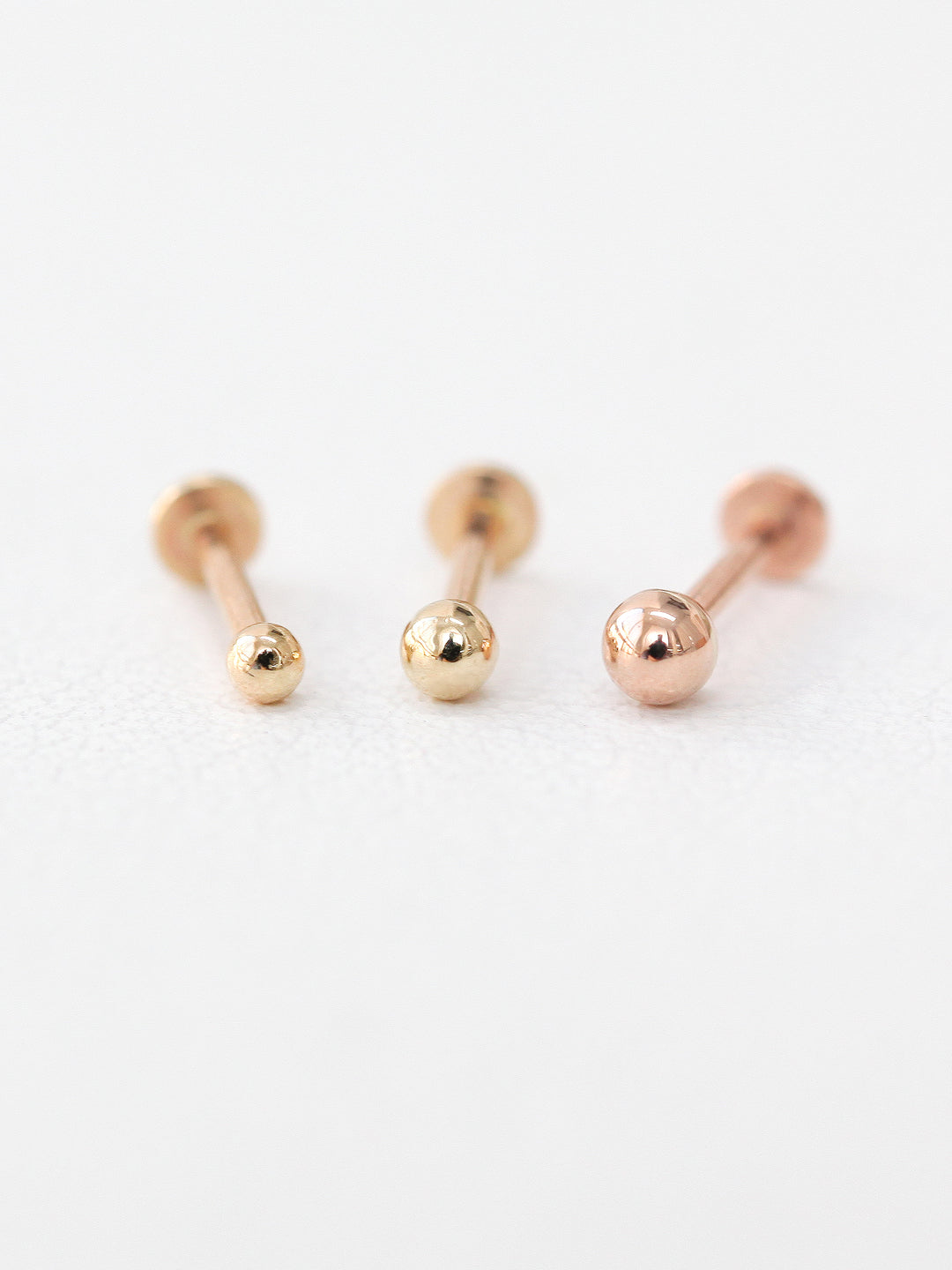 14K Gold Internally Threaded Mini Ball Labret Piercing 2mm 2.5mm 3mm 18G16G