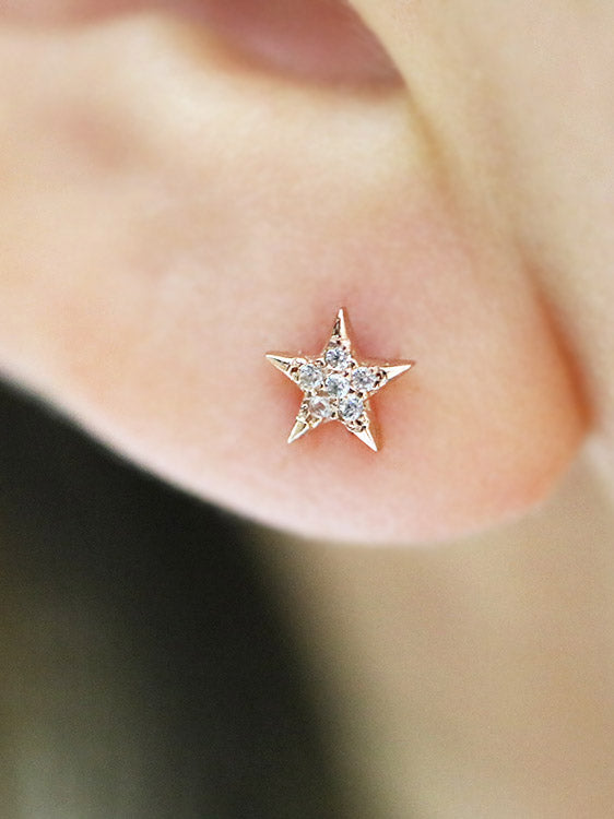 14K Gold CZ Star cartilage earring 18G16G