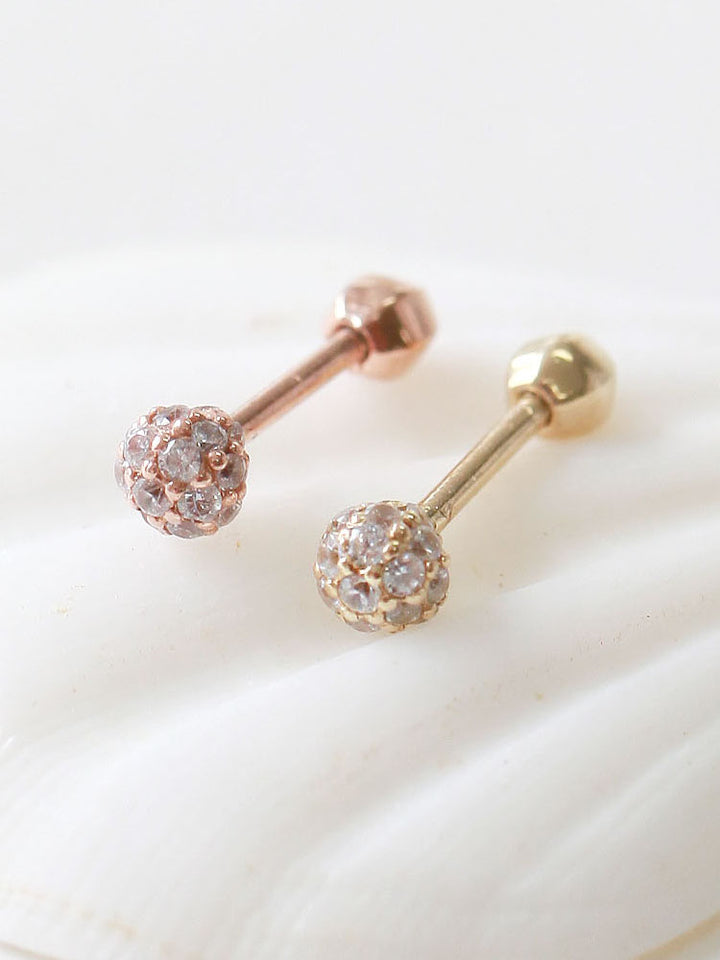 14K Gold Tiny Pave Ball Cartilage Earring 18g16g