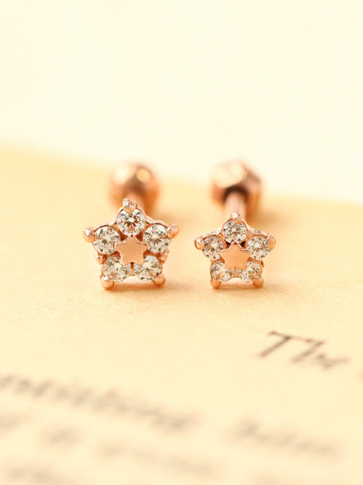 14K Gold Five Petal Flower Cartilage Earring S,M 18G16G