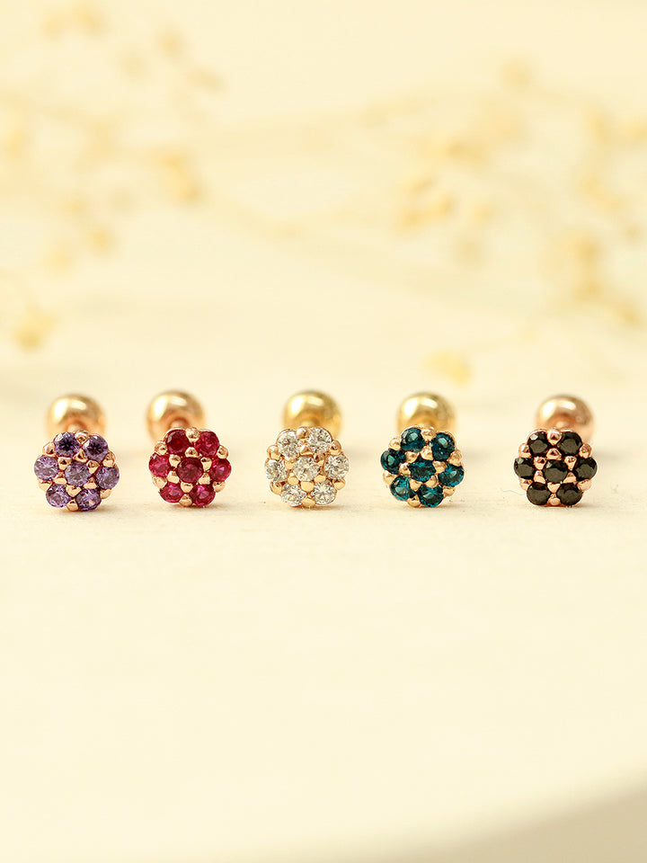 14K Gold Mini Colorful Flower Cartilage Earring 20G