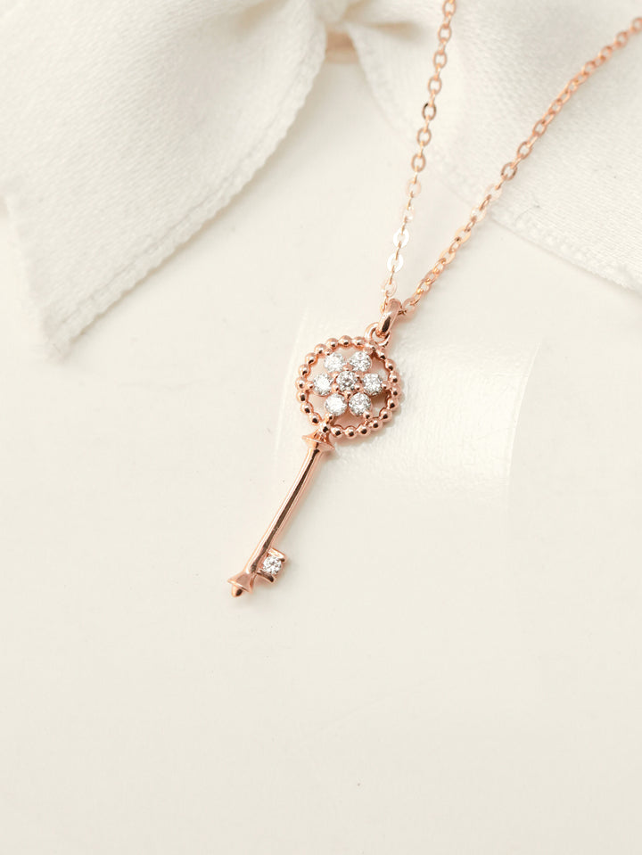 14K 18K Gold Flower Key Necklace