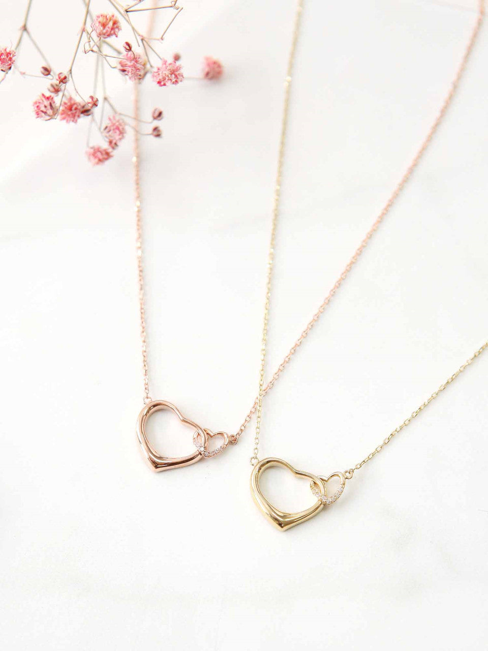 14K 18K Gold Double Heart Necklace