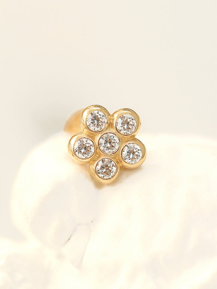 14K Gold Volume Cubic Flower Labret Piercing 18G16G