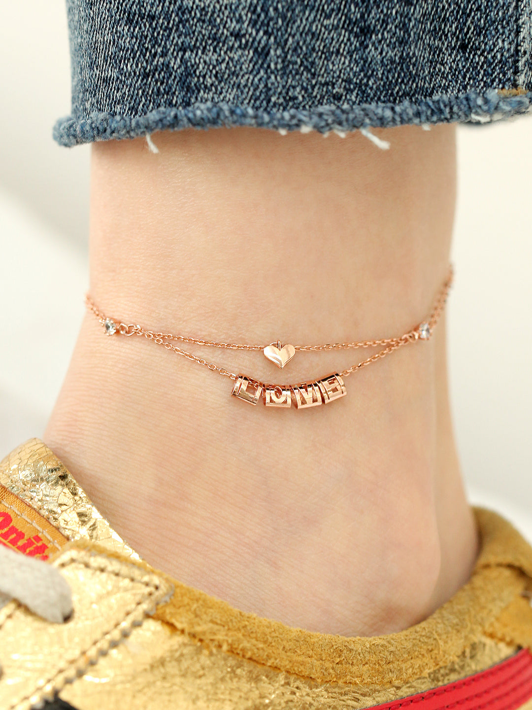 14K 18K Gold Love Heart Chain Anklet