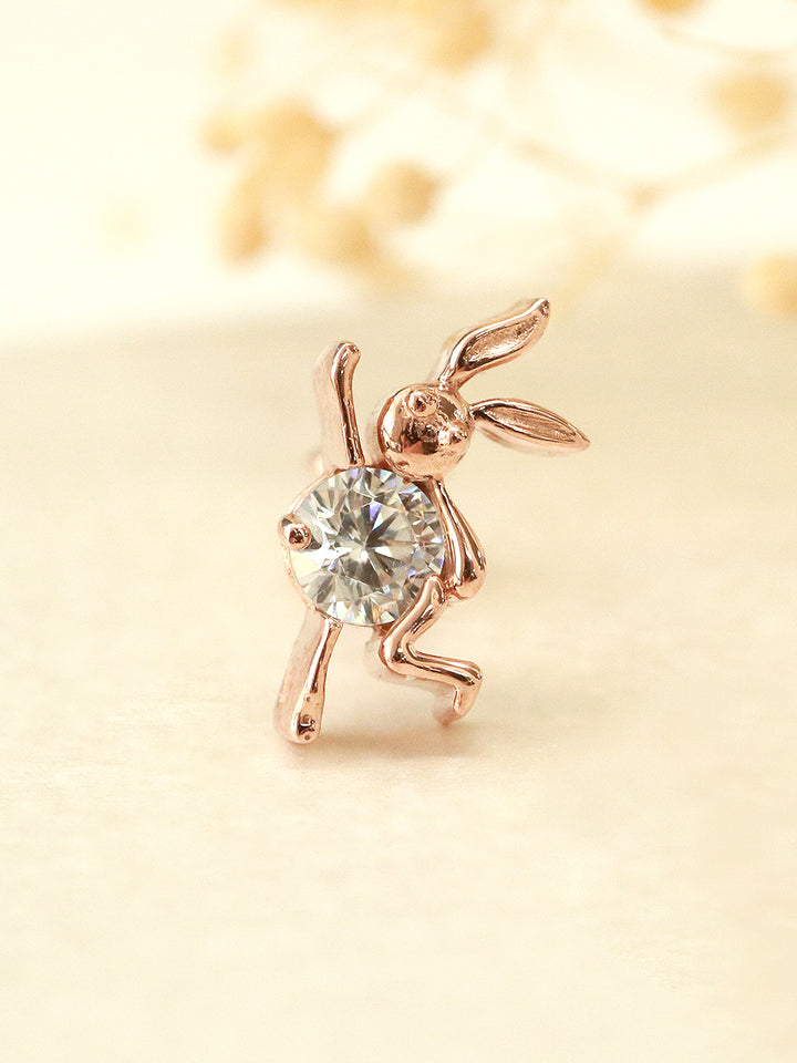 14K Gold Dancing Rabbit Cartilage Earring 18G16G