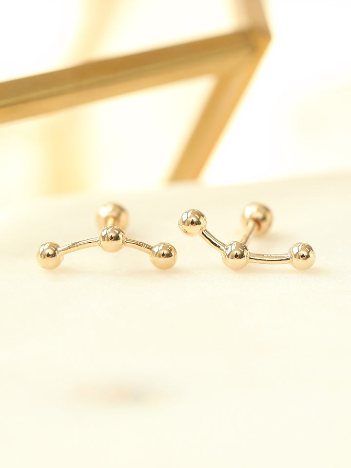 14K gold Triple Ball cartilage earring 18g16g