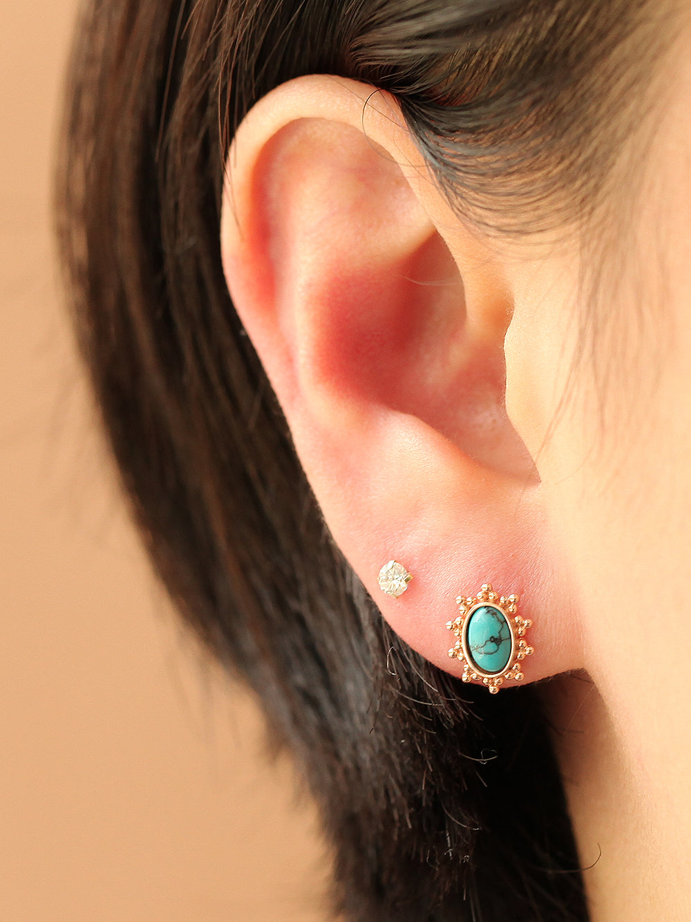 14K Gold Turquoise & Cameo Cartilage Earring 18G16G