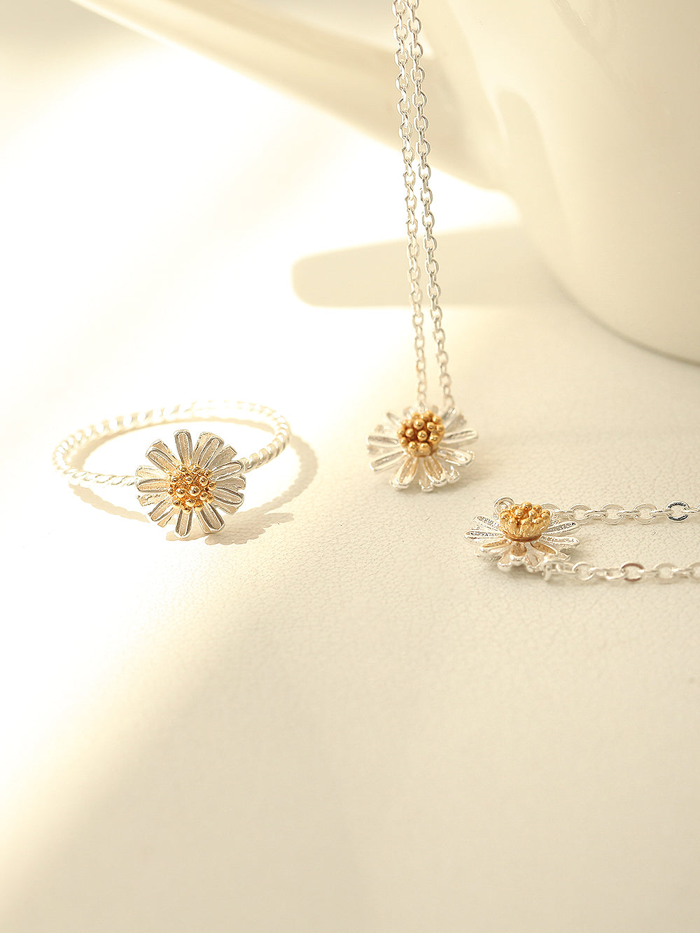 925 Silver Daisy Necklace & Bracelet