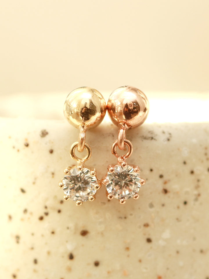 14K Gold Cubic Ball Drop Cartilage Earring 20G