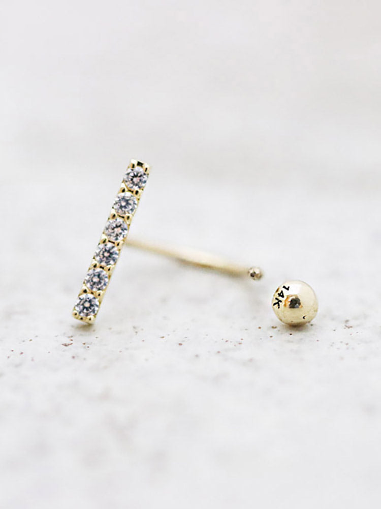 14K Gold Cubic Stick Curve Cartilage Earring 18G16G