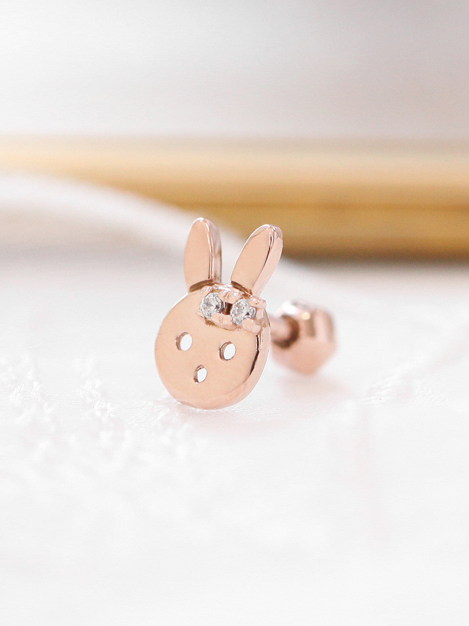 14K Gold Rabbit Cubic Cartilage Earring 18G16G