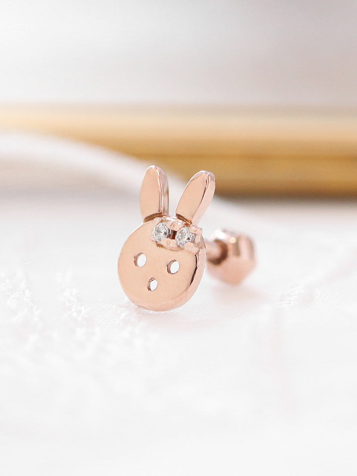 14K Gold Rabbit Cubic Cartilage Earring 18G16G