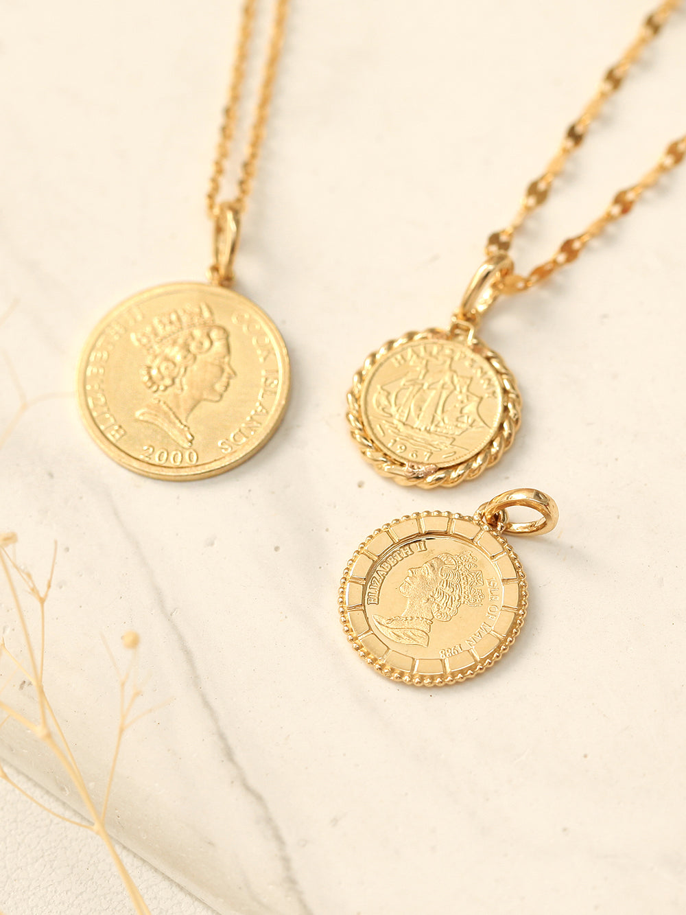 14K Gold Coin Necklace Pendant