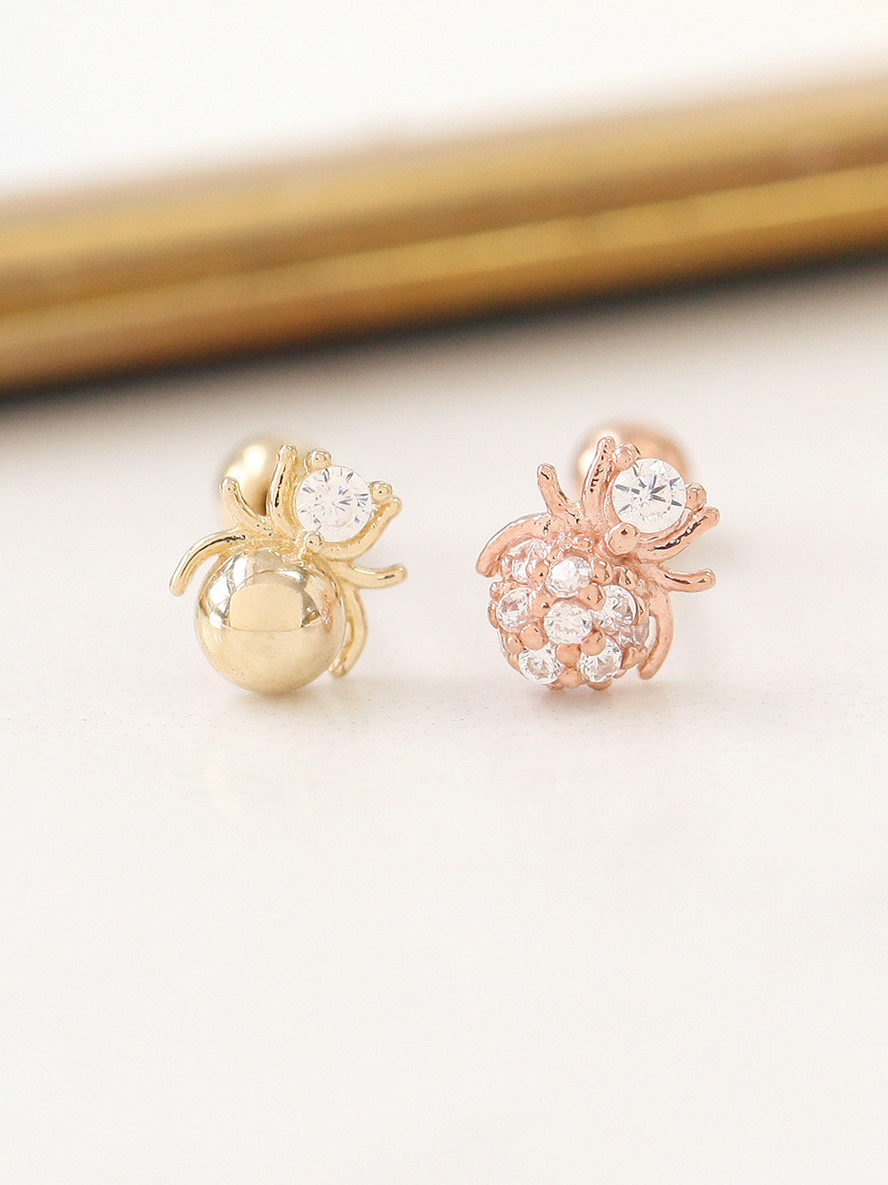 14K gold Mini Spider cartilage earring 20g