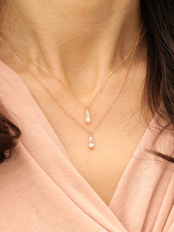 14K 18K Gold Tear Drop Cubic Necklace