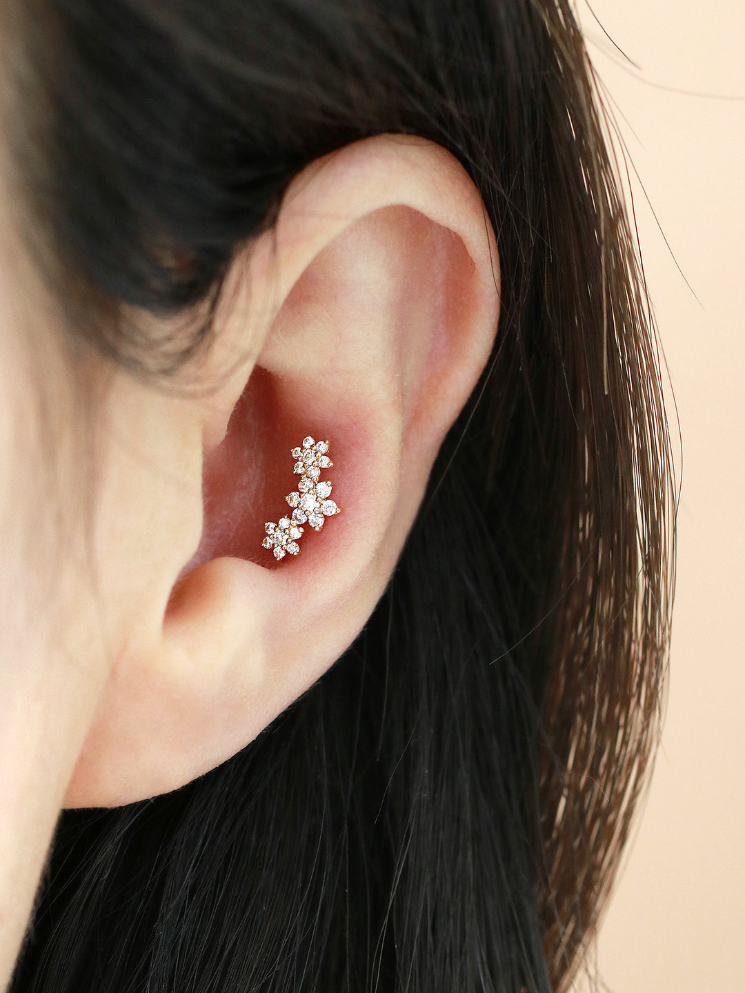 14K gold Triple Flower cartilage earring 20g