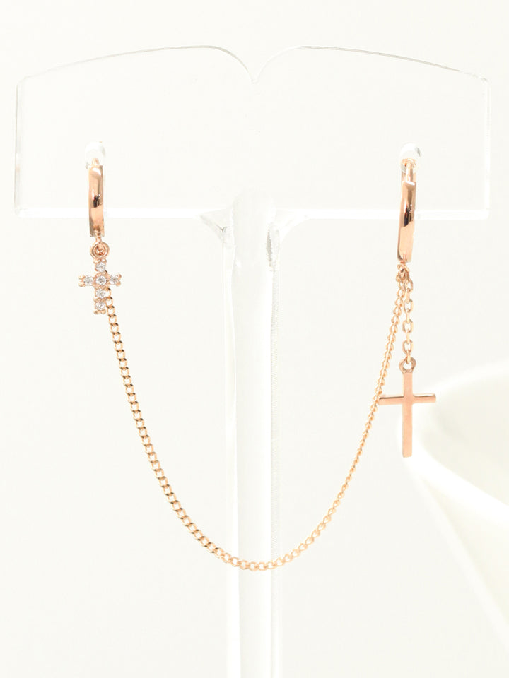 14K Gold Cross Hoop Earring